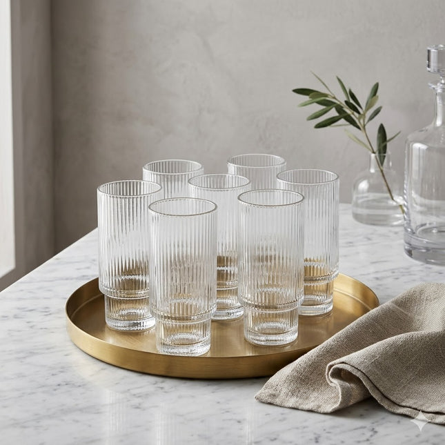 Set 6 Vasos Lines de Cristal Estriado Transparente