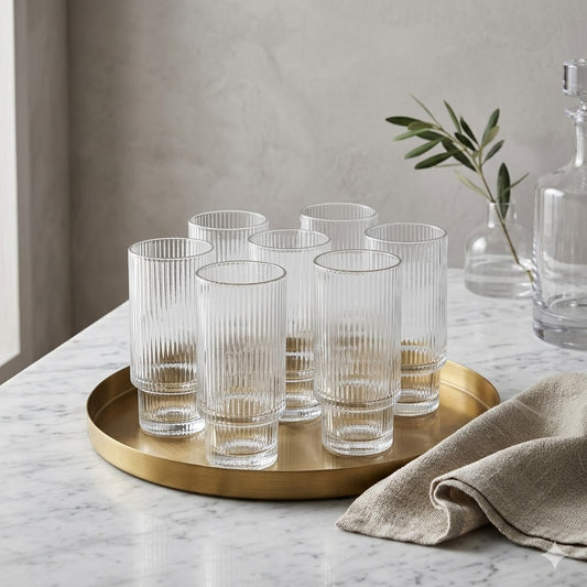 Set 6 Vasos Lines de Cristal Estriado Transparente