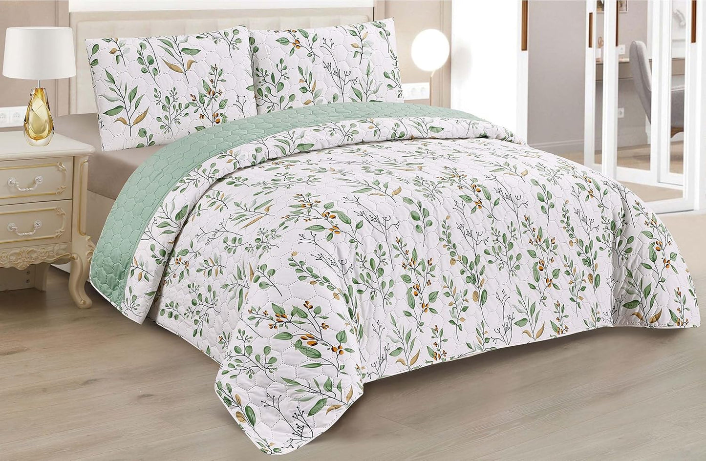 Boutis Quilt for Spring and Summer, Two-Tone Reversible Plain - FLOWER MODEL