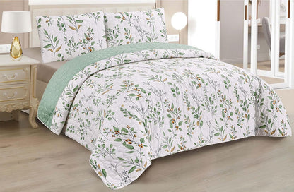 Boutis Quilt for Spring and Summer, Two-Tone Reversible Plain - FLOWER MODEL