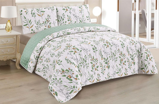 Boutis Quilt for Spring and Summer, Two-Tone Reversible Plain - FLOWER MODEL