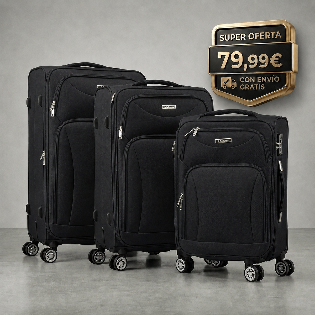 Set de 3 Maletas de Viaje  — Diseño Ligero y Resistente — 4 Ruedas 360º
