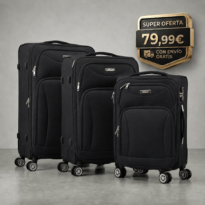 Set de 3 Maletas de Viaje  — Diseño Ligero y Resistente — 4 Ruedas 360º
