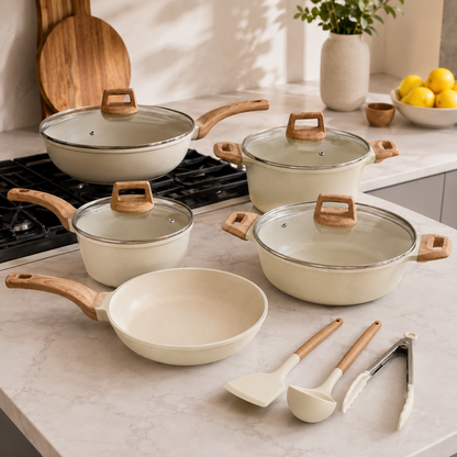 Set de Cocina Bio Bavary 14 Piezas – Ollas, Sartén, Wok, Tapas, Utensilios y Protectores