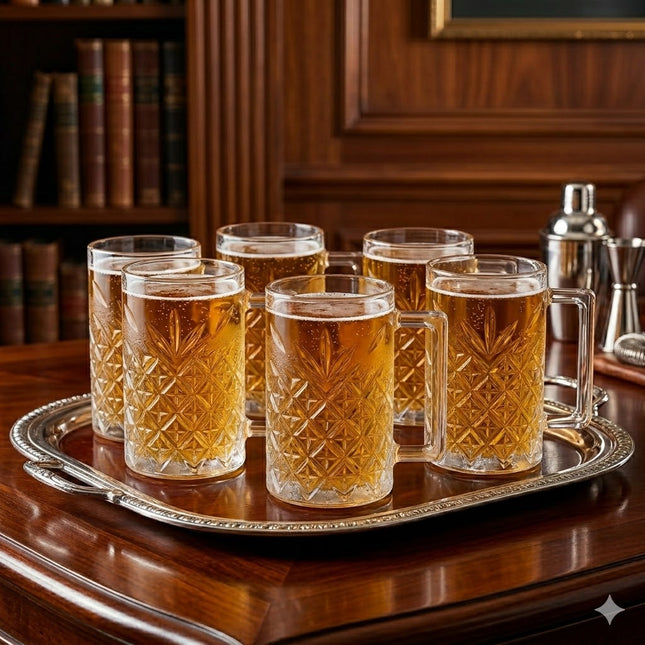 Set de 6 Jarras de Cristal Transparente con Tallado Diamante y Asa