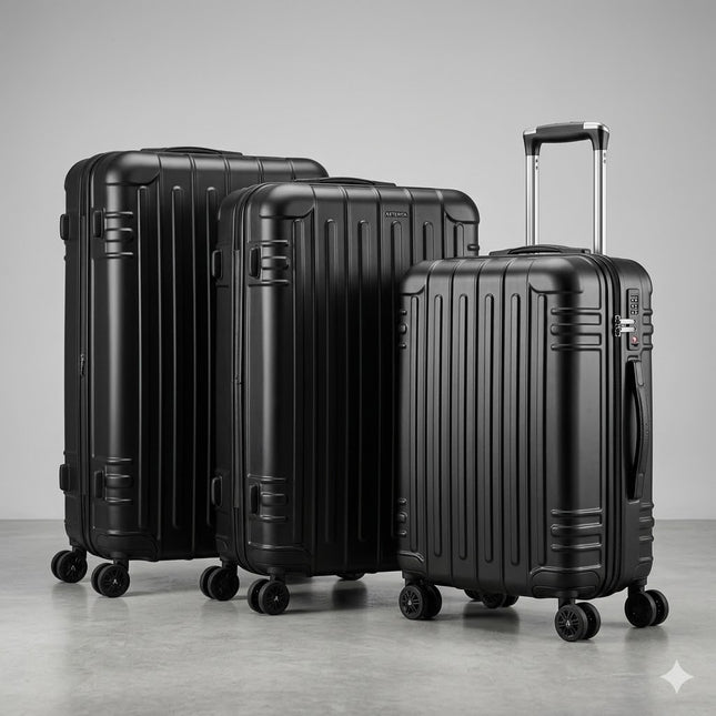 Set de Maletas Travel Pro 3 Piezas – Negro Rígido con Ruedas 360°