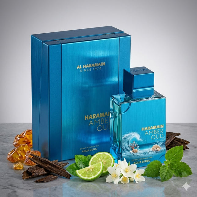 Al Haramain Amber Oud Aqua Dubai Extrait de Parfum 100 ml – Frescura aquática, frutada e elegante