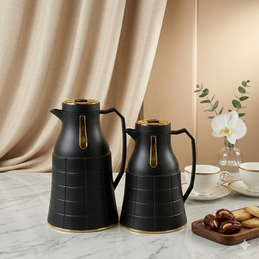 Set de 2 Termos Nara 1L + 0,6L con Diseño Cuadrado y Detalles Dorados - COLOR BLACK