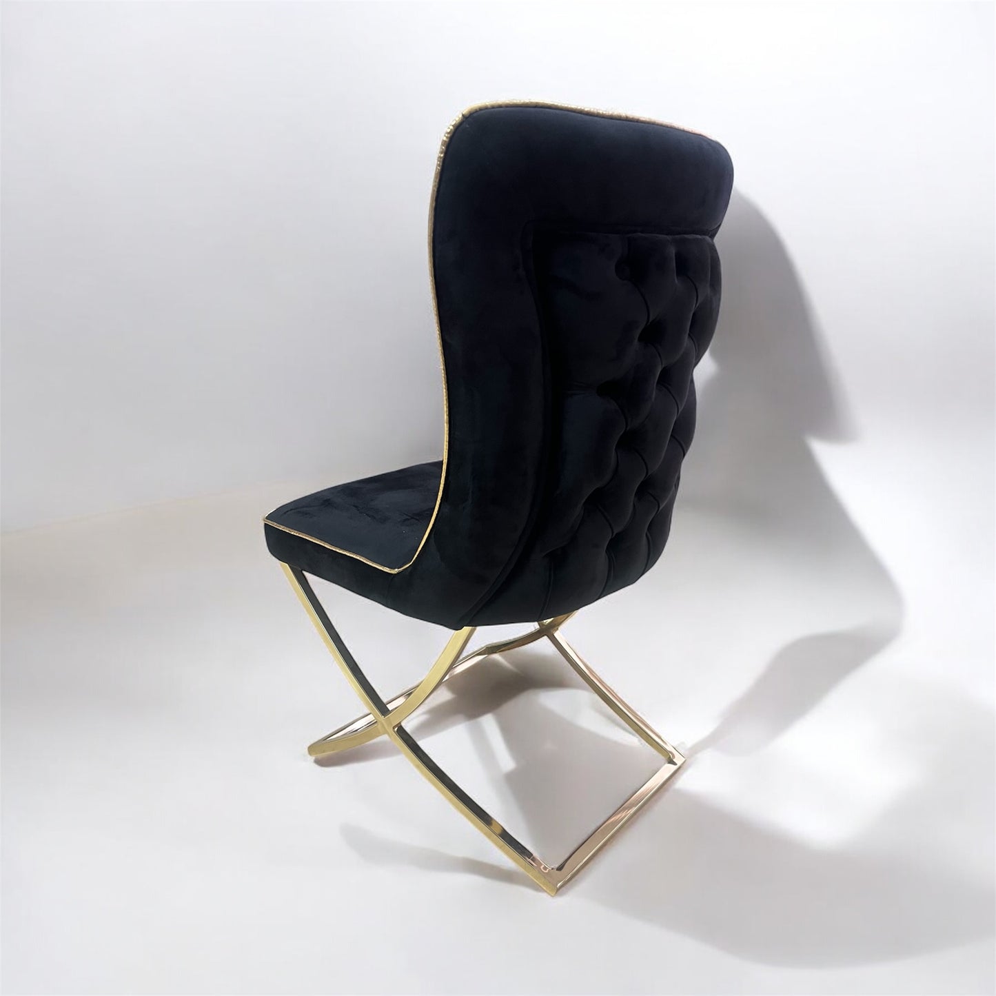 Silla terciopelo BONGOKING para comedor negro dorado , patas de metal dorado