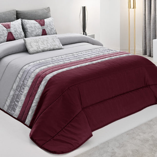 Elegante colcha tropical – Conjunto decorativo com três almofadas, 250 x 260 cm – Cor Borgonha