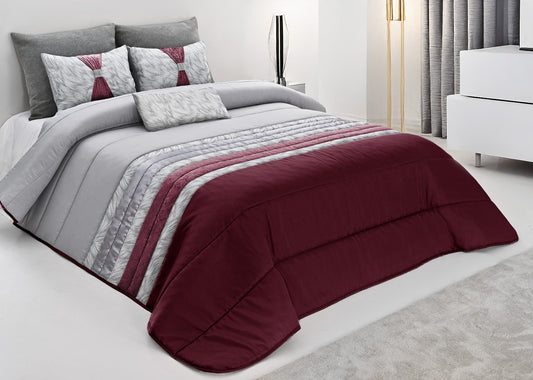 Colcha TROPICAL Elegante – Conjunto Decorativo con Tres Almohadas, 250 x 260 cm - COLOR GRANATE