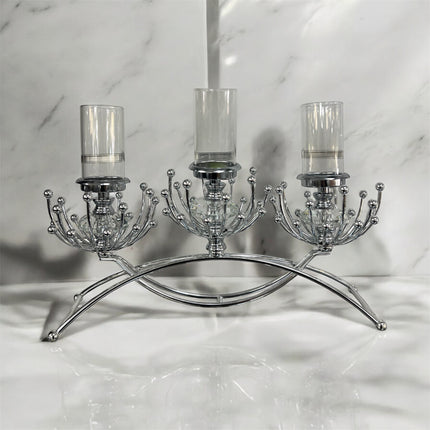 Silver Crystal Candlestick for 3 Candles – Modern and Elegant Centerpiece