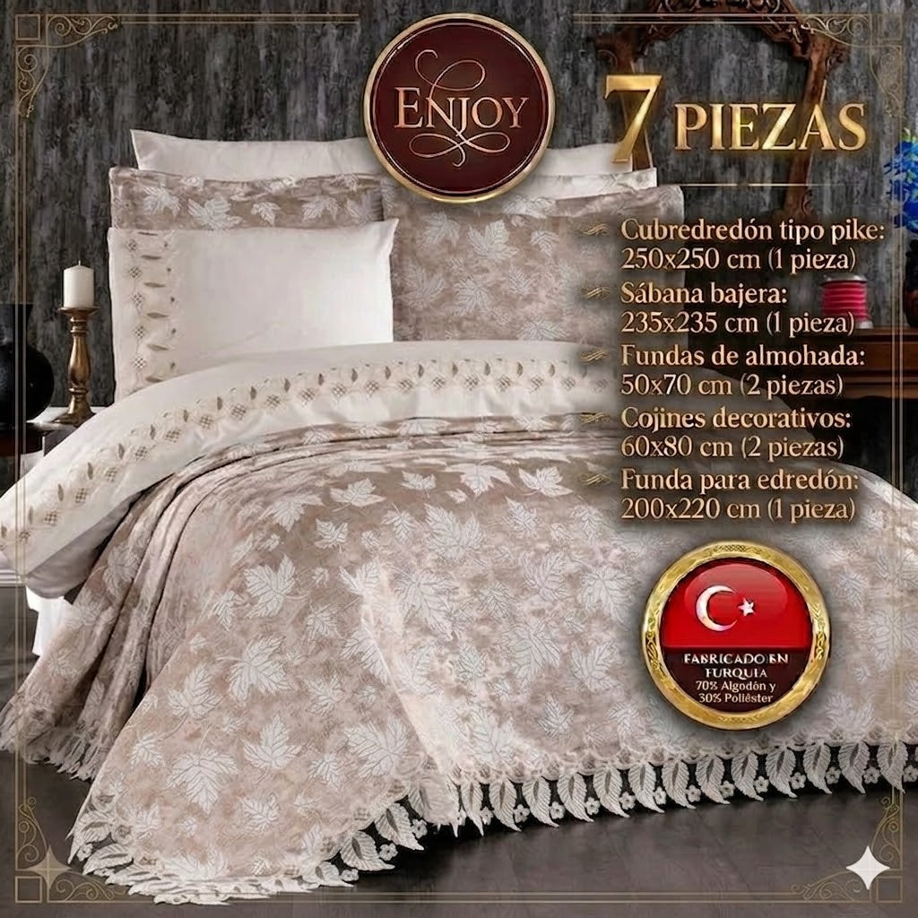 Juego de Cama para Novias "Enjoy" – Elegancia y Confort para un Dormitorio Sofisticado - COLOR CAPUCHINO