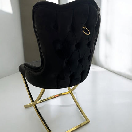 Cadeira BELINDAV28 veludo preto, pernas de metal dourado