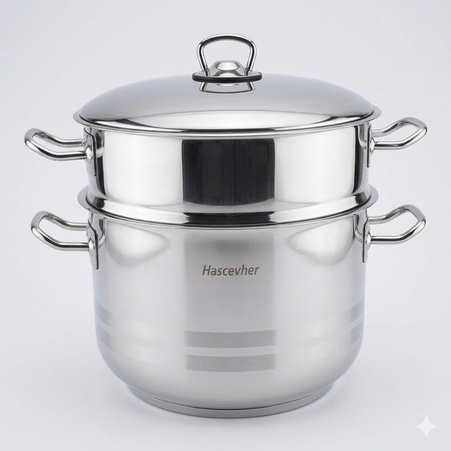 Panela/Vaporizador de Cuscuz em Aço Inoxidável com 2 Níveis e Tampa — Panela de Cuscuz de 10L