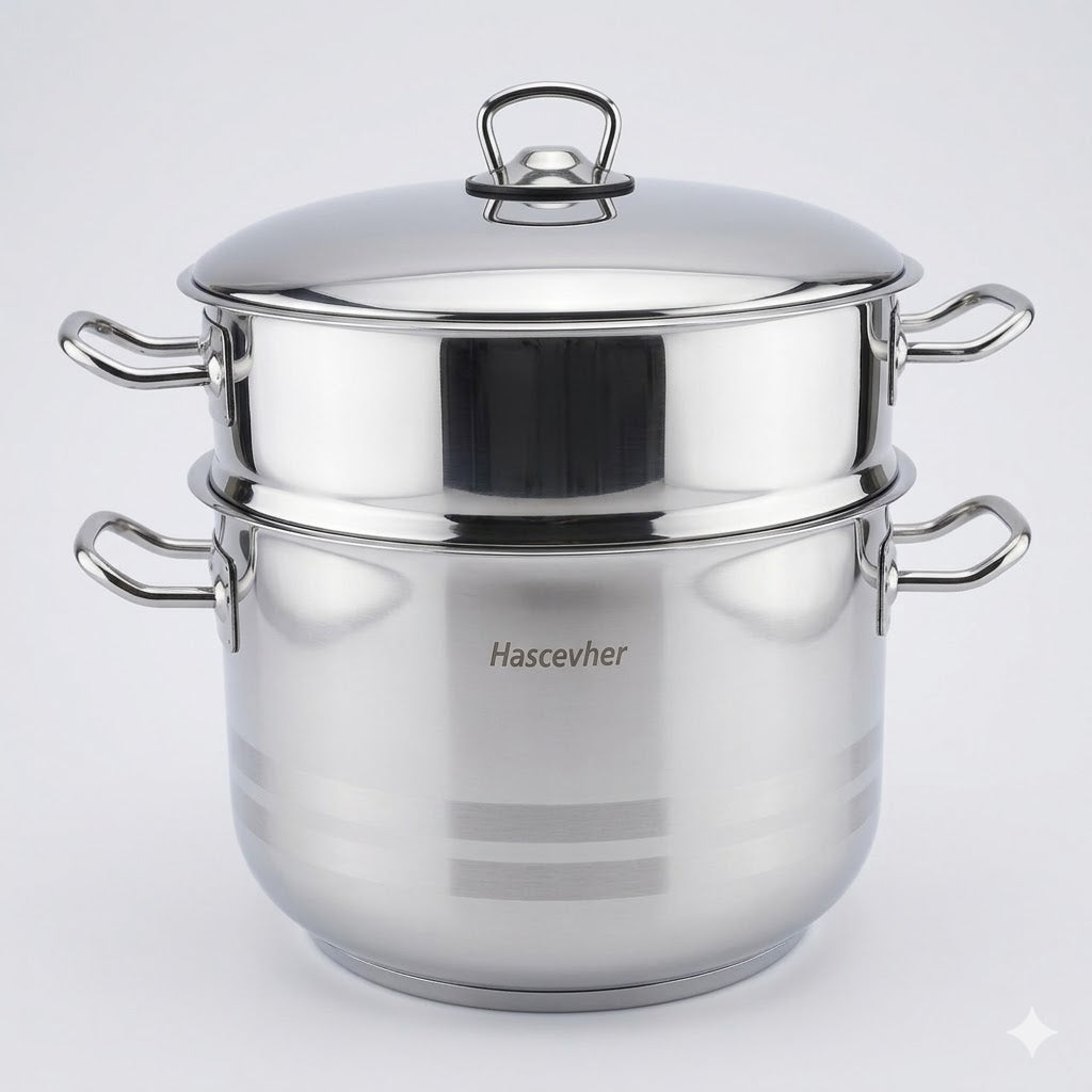 Cuscusera/Vaporera de Acero Inoxidable 2 Niveles + Tapa — Olla para Cuscús 10L