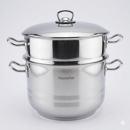 Cuscusera/Vaporera de Acero Inoxidable 2 Niveles + Tapa — Olla para Cuscús 10L