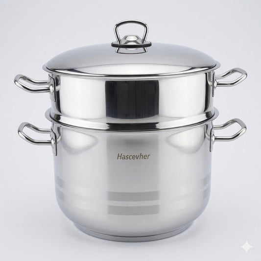 2-Tier Stainless Steel Couscous Steamer/Pot + Lid — 10L Couscous Pot