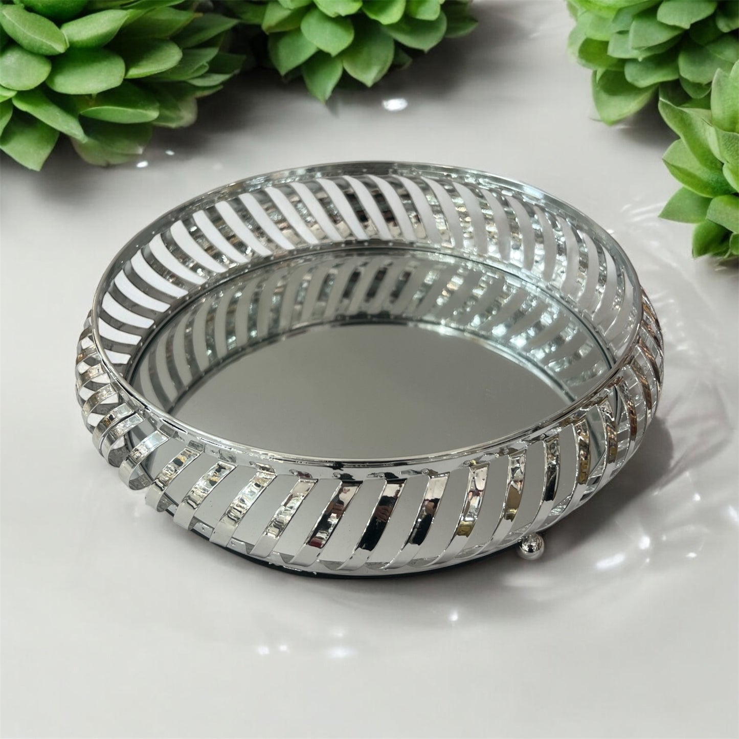Centro de mesa decorativo redondo tipo cesta (plata)