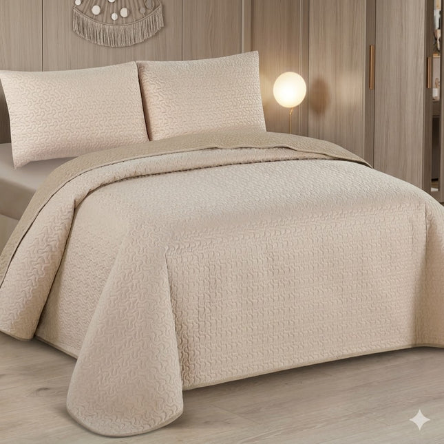 Edredom Boutis para primavera e verão, liso reversível em dois tons - bege
