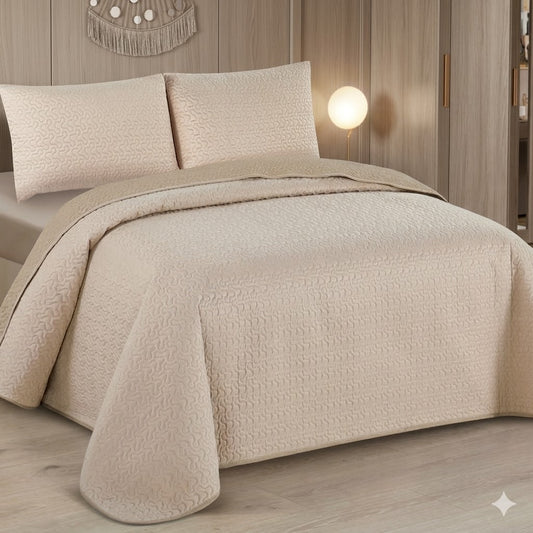 Colcha Boutis para Primavera y Verano Bicolor Reversible Liso - COLOR BEIGE