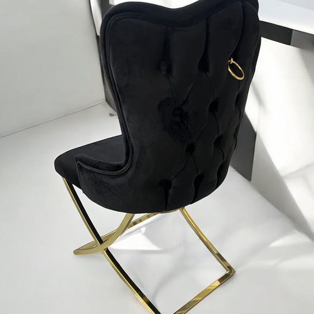 Silla terciopelo BELINDAV28 color negro, patas de metal dorado