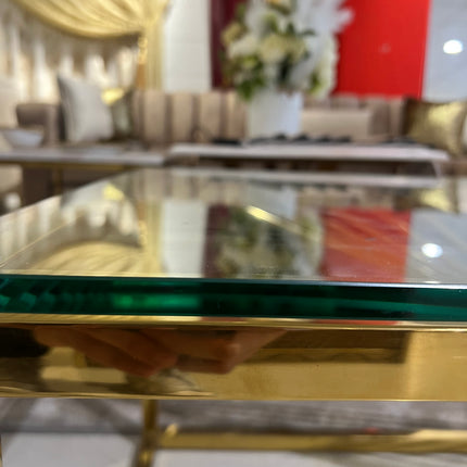 Mesa de centro de cristal y patas acero inoxidable dorado