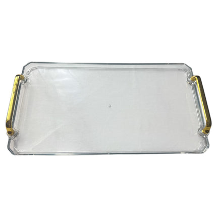 🟠 Bandeja retangular grande com alças douradas – Plástico transparente: funcionalidade e estilo em um só lugar