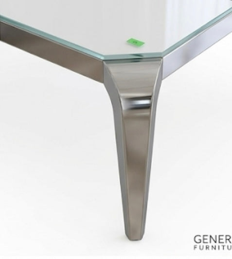 Mesa de centro de cristal blanco y patas acero plateado
