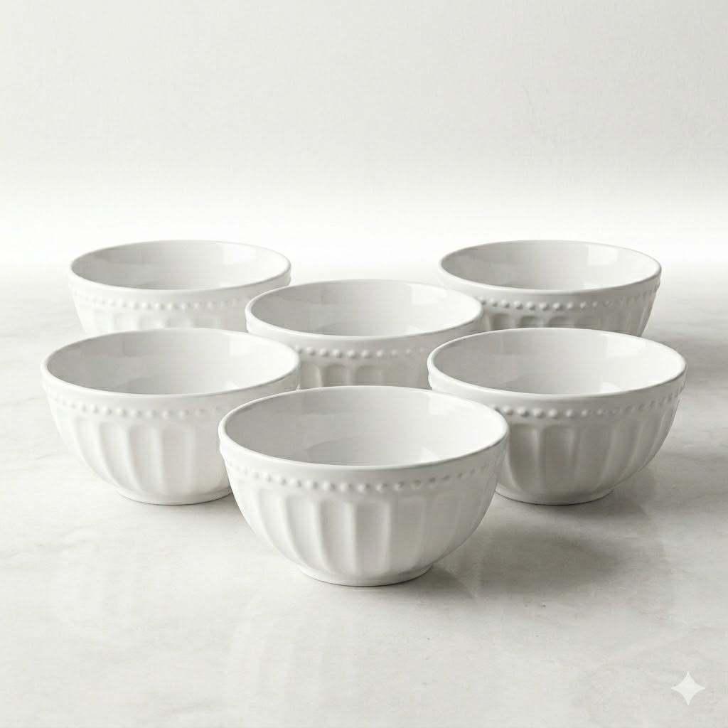 🍲 PACK de 6 Cuencos de Cerámica con Relieve – Diseño Elegante y Texturizado