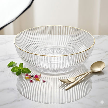 Cuenco de Plástico Transparente Estriado con Borde Dorado – Diseño Elegante