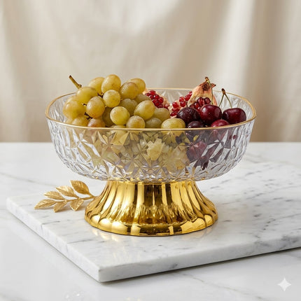 Frutero de PLÁSTICO Tallado con Base Dorada – Centro de Mesa Elegante