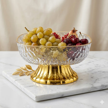 Frutero de PLÁSTICO Tallado con Base Dorada – Centro de Mesa Elegante