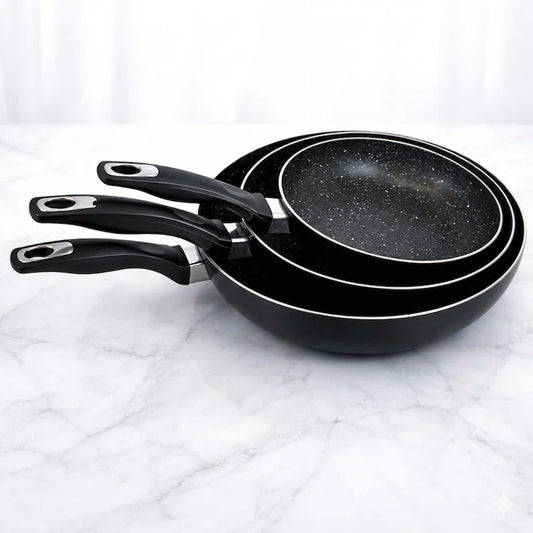 🥘 Conjunto de 3 Frigideiras Antiaderentes de Mármore – 20, 24 e 28 cm