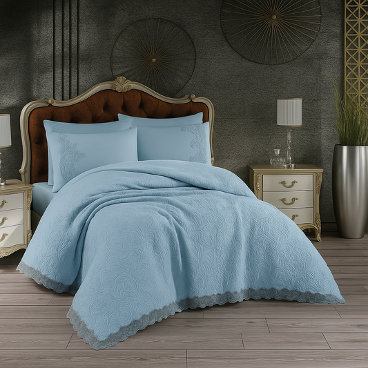 Pink Turkish Lace Throw Set - 6 Pieces | Elegance and Comfort