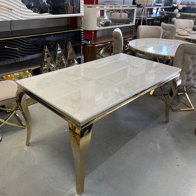 Mesa de Comedor de Diseño Contemporáneo - Mármol y Dorado 160x90x75 Alta calidad