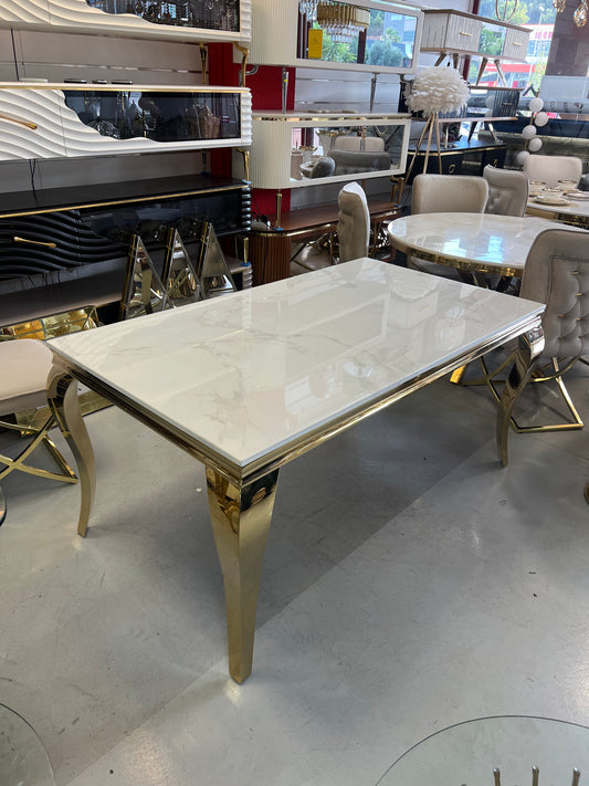Mesa de Comedor de Diseño Contemporáneo - Mármol y Dorado 160x90x75 Alta calidad