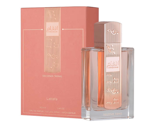 Lattafa Angham Second Song Eau de Parfum 100ml - Fragancia de vainilla unisex oriental - Aroma dulce y cremoso de larga duración