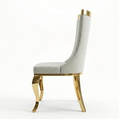 ✨ Cadeira MODELO NEFERTARI estofada em bege com acabamento dourado – Elegância moderna para o seu lar ✨