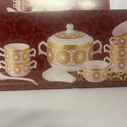 Juego de Sopa Oriental  – 2,7L-Tazón Grande con 6 Bowls, Platos y Cucharas (Diseño Tradicional Asiático)
