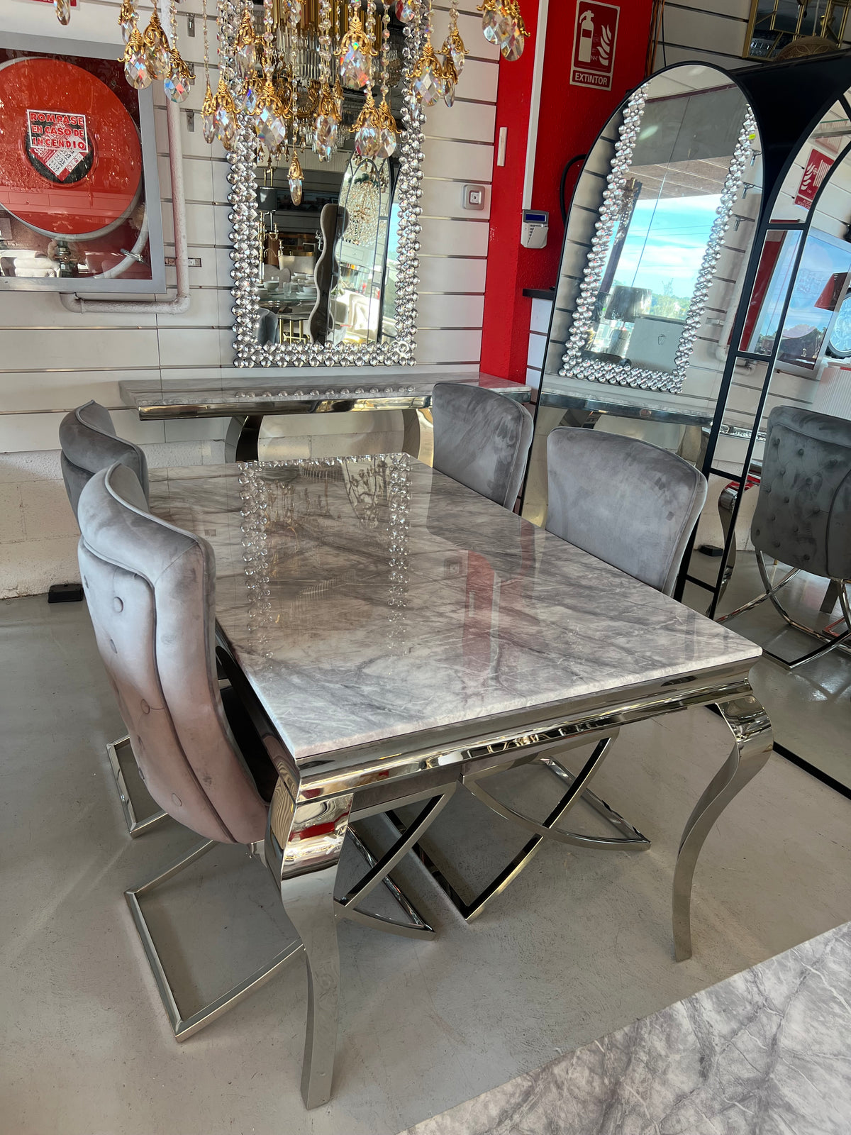 Mesa de Comedor de Diseño Contemporáneo - Mármol y Plateado 160x90x75 Alta calidad (copia)