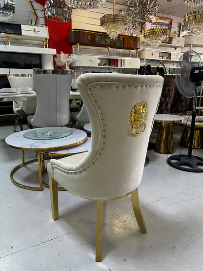 ✨ Silla MODELO leon tapizada beige con acabado dorado– Elegancia moderna para tu hogar ✨