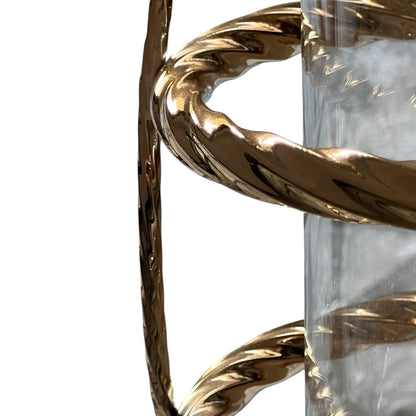 Torre de vidro vertical decorativa com suporte dourado (média)
