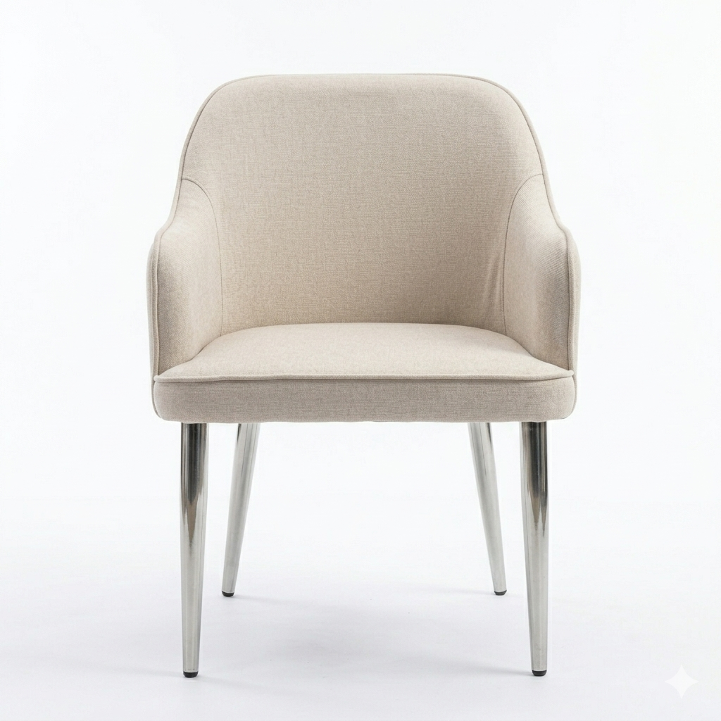 ✨ Cadeira MODELO NALA estofada bege com pés cromados – Design moderno, conforto e elegância ✨