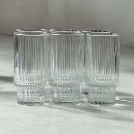 🥂 Set de 6 Vasos Altos – Diseño Acanalado de Cristal