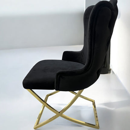 Cadeira BELINDAV28 veludo preto, pernas de metal dourado