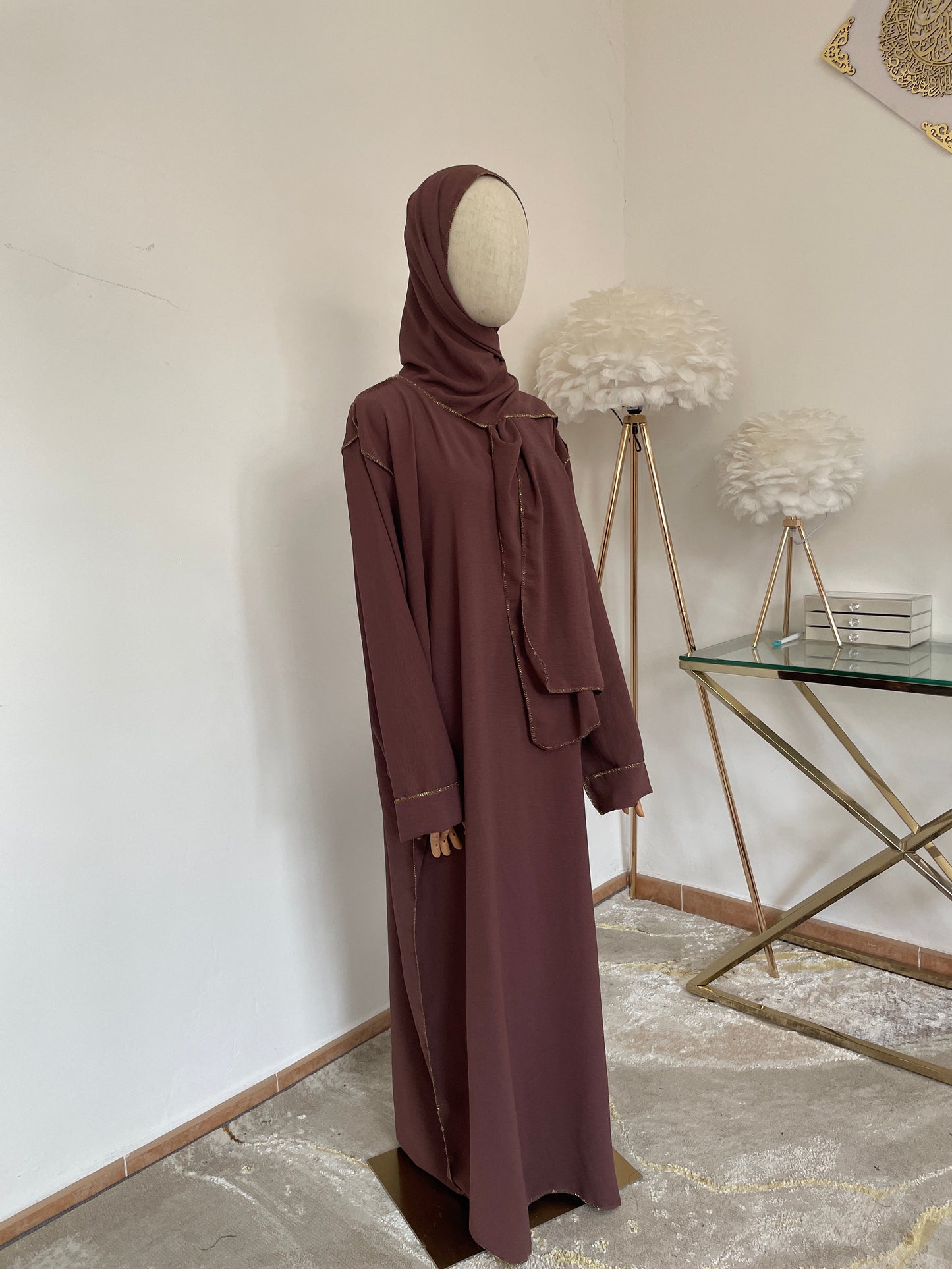 Abaya con velo integrado tela Crepe