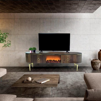 Mesa de TV con chimenea digital - MADERA