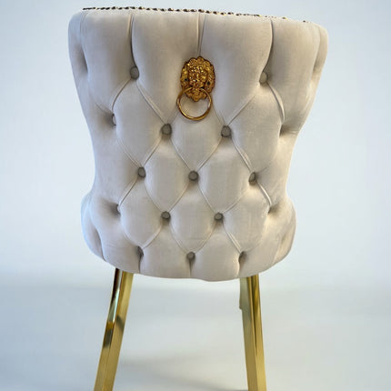 Cadeira de veludo bege claro LONDRASCHAIRV01 com pernas de metal dourado