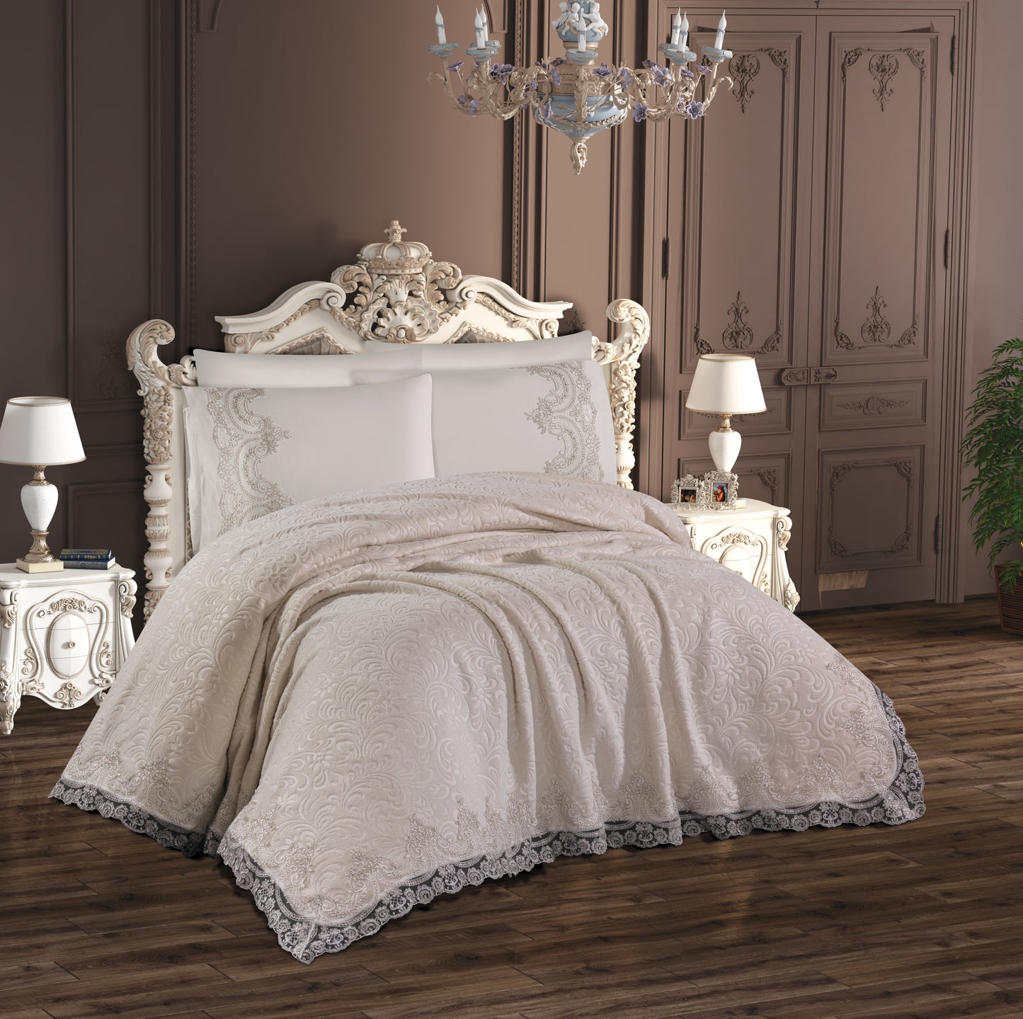Pink Turkish Lace Throw Set - 6 Pieces | Elegance and Comfort